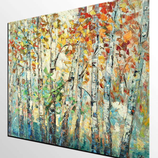 Autumn Tree Painting, Forest Tree Painting, Landscape Painting for Living Room, Buy Paintings Online, Custom Original Painting