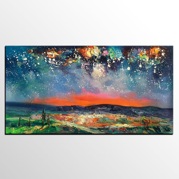 Canvas Painting for Dining Room, Custom Extra Large Painting, Starry Night Sky Painting, Original Landscape Painting