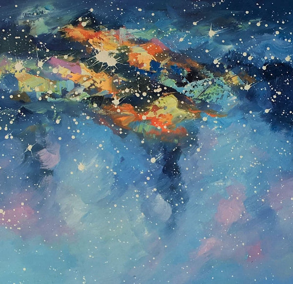 Bedroom Art, Abstract Painting, Starry Night Sky, Landscape Painting, Custom Large Art-artworkcanvas