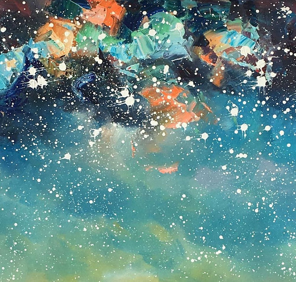 Abstract Landscape Oil Painting, Starry Night Sky Painting, Custom Large Canvas Painting, Heavy Texture Painting