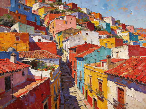 Colorful Terraces of Guanajuato, Hand Painted Canvas Art, Small Oil Paintings, Small Wall Art Paintings, Landscape Canvas Paintings, Original Canvas Paintings-artworkcanvas