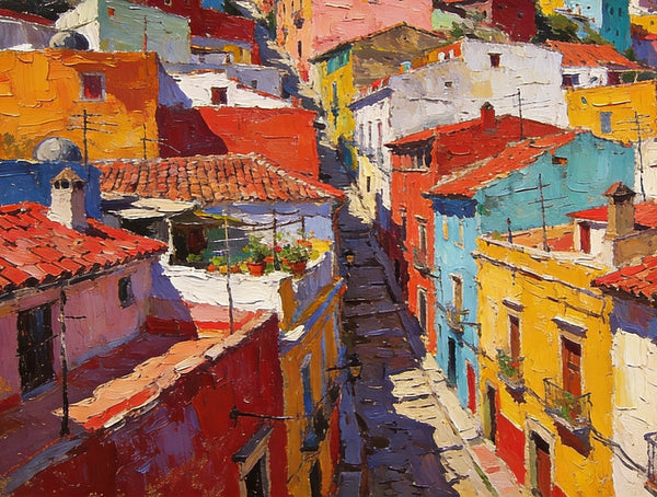 Colorful Terraces of Guanajuato, Hand Painted Canvas Art, Small Oil Paintings, Small Wall Art Paintings, Landscape Canvas Paintings, Original Canvas Paintings-artworkcanvas