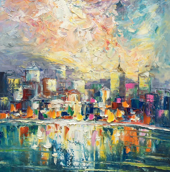 Abstract Landscape Painting, Heavy Texture Wall Art Paintings, Custom Original Paintings on Canvas, Cityscape Painting