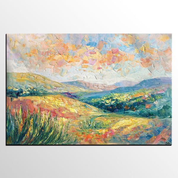 Mountain Landscape Painting, Custom Original Painting on Canvas, Large Oil Painting for Living Room, Heavy Texture Painting