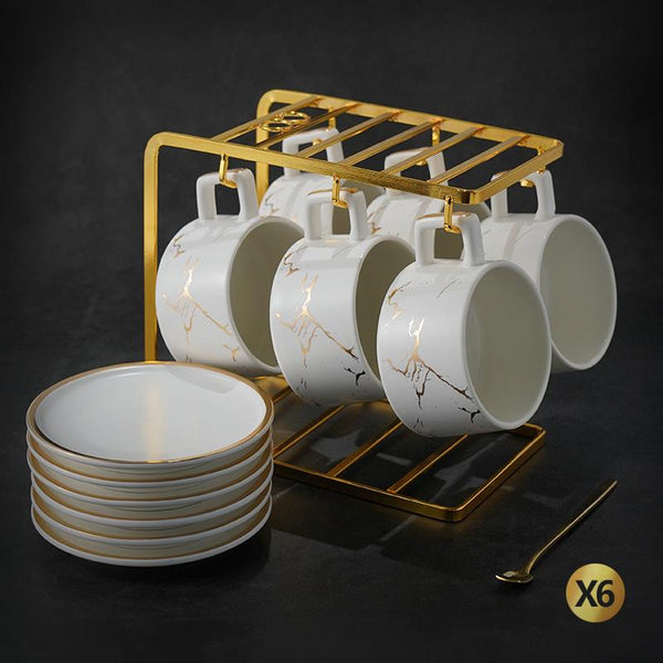 Large Tea Cup, White Coffee Cup, Black Coffee Mug, Ceramic Cup, Coffee Cup and Saucer Set