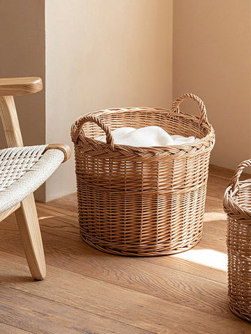 Round Storage Basket for Clothes, Natural Hand-woven Wicker Storage Basket for Clothes, Extra Large Kitchen Storage Baskets, Willow Weaving Baskets for Clothes-artworkcanvas