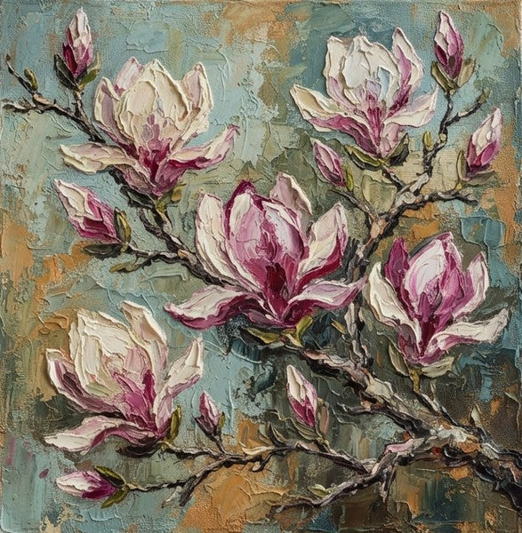 Magnolia Flower Painting, Impasto Heavy Texutre Art, Still Life Painting, Small Canvas Artwork for Sale, Hand Painted Canvas Art, Original Flower Paintings