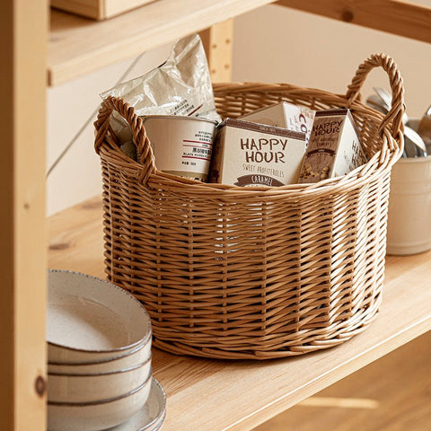 Small Picnic Fruit Basket with Handle, Kitchen Storage Baskets, Natural Hand-woven Wicker Round Storage Basket, Small Willow Weaving Baskets for Vegetable, Natural Fruit Storage Basket-artworkcanvas