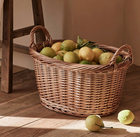 Willow Weaving Baskets for Vegetable, Natural Fruit Basket, Kitchen Storage Baskets, Large Picnic Food Basket with Handle, Natural Hand-woven Wicker Storage Basket-artworkcanvas