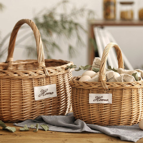 Hand-woven Wicker Storage Basket, Large Picnic Food Basket with Handle, Willow Weaving Baskets for Vegetable, Natural Fruit Basket, Kitchen Storage Baskets-artworkcanvas