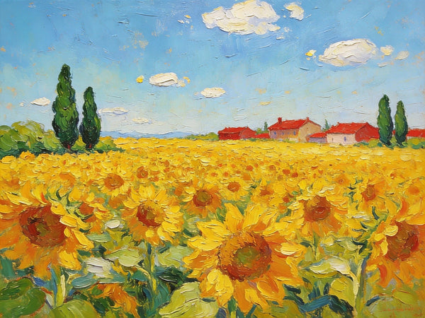 Enchanting Provence Sunflower Fields, Original Canvas Paintings, Palette Knife Oil Paintings, Small Landscape Paintings, Landscape Paintings on Canvas, Hand Painted Canvas Art-artworkcanvas