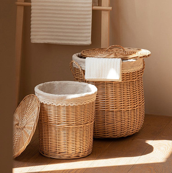Hand-woven Wicker Storage Basket for Clothes, Large Round Storage Basket for Clothes, Willow Weaving Baskets for Clothes, Extra Large Kitchen Storage Baskets