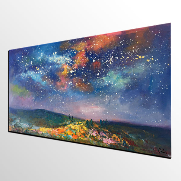 Starry Night Sky Oil Painting, Abstract Art, Modern Art Painting, Custom Extra Large Painting