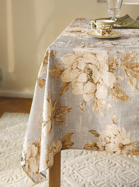 Peony Flower Tablecloth for Round Table, Beautiful Kitchen Table Cover, Linen Table Cover for Dining Room Table, Simple Modern Rectangle Tablecloth Ideas for Oval Table-artworkcanvas