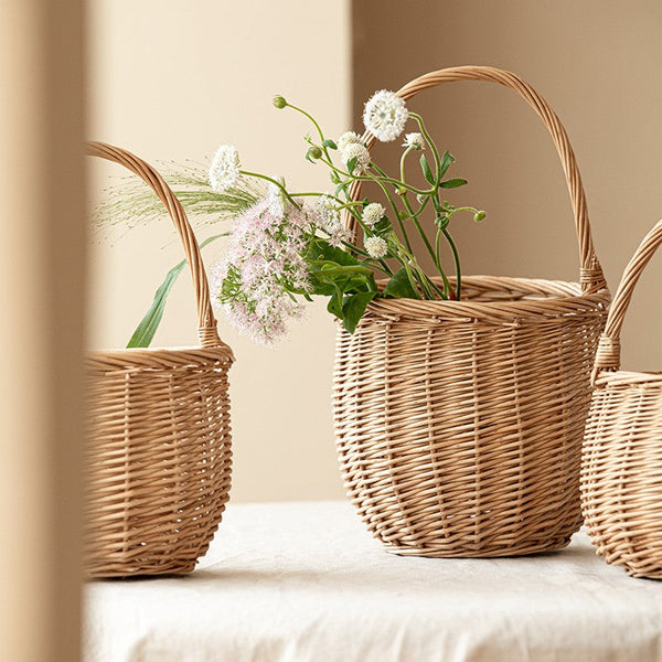 Wicker Storage Basket for Kitchen, Hand-woven Picnic Food Basket with Handle, Willow Weaving Baskets for Vegetable, Natural Fruit Basket, Storage Basket for Shelves-artworkcanvas