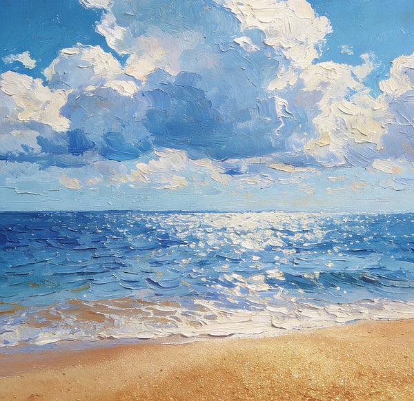 Original Canvas Paintings, Coastal Peace and Quiet, Hand Painted Canvas Art, Small Oil Paintings, Palette Knife Artwork, Landscape Paintings for Bedroom-artworkcanvas