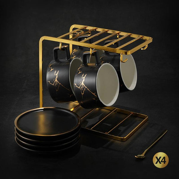 Large Tea Cup, White Coffee Cup, Black Coffee Mug, Ceramic Cup, Coffee Cup and Saucer Set