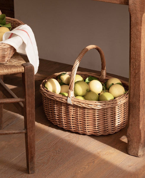 Lovely Willow Weaving Baskets for Vegetable, Large Picnic Food Basket with Handle, Natural Hand-woven Wicker Storage Basket, Natural Fruit Basket, Kitchen Storage Baskets-artworkcanvas