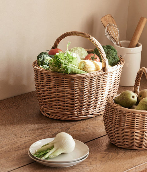 Large Picnic Food Basket with Handle, Natural Hand-woven Wicker Storage Basket, Willow Weaving Baskets for Vegetable, Natural Fruit Basket, Kitchen Storage Baskets-artworkcanvas