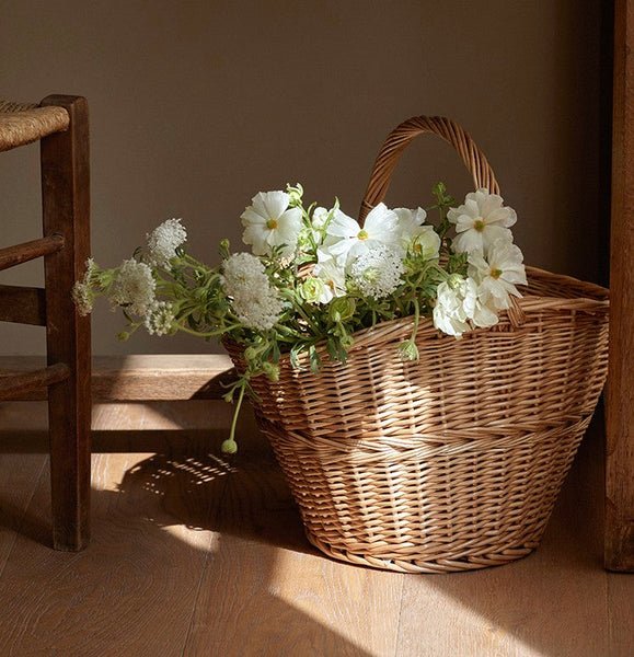 Willow Weaving Baskets with Handle, Large Picnic Food Basket with Handle, Natural Hand-woven Wicker Storage Basket, Natural Fruit Baskets, Kitchen Storage Baskets-artworkcanvas