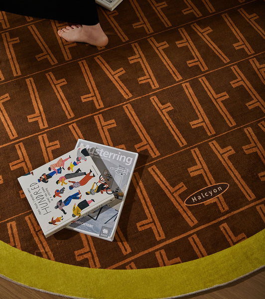 Mid Century Circular Rugs for Bedroom, Abstract Contemporary Round Rugs under Chairs, Modern Rugs for Dining Room, Geometric Modern Rugs for Living Room-artworkcanvas