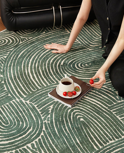 Green Contemporary Modern Rugs, Geometric Round Rugs for Dining Room, Mid Century Round Modern Rugs under Chairs, Bedroom Abstract Modern Area Rugs