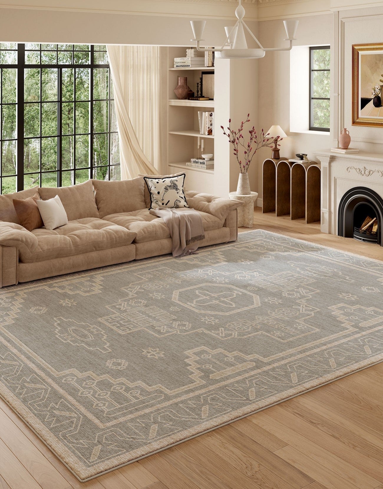 Contemporary Abstract Rugs Next to Bed, Geometric Modern Carpets for Office, Vintage Soft Turkish Rug for Living Room, Large Modern Rugs under Dining Room Table-artworkcanvas