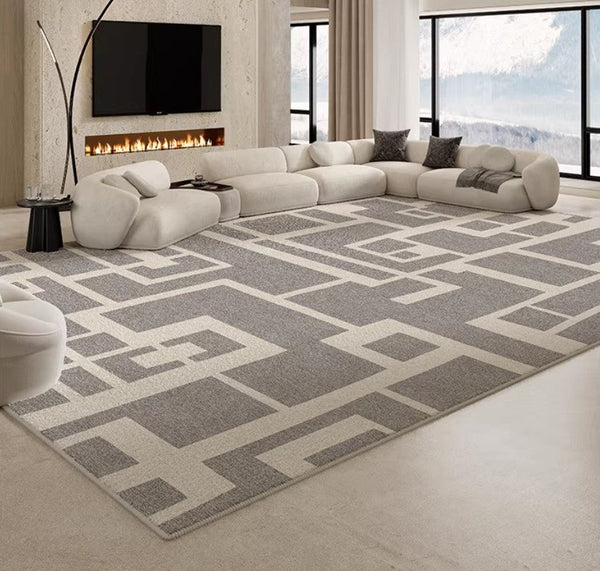 Geometric Modern Rugs for Living Room, Gray Modern Rugs for Bedroom, Contemporary Area Rugs for Dining Room-artworkcanvas