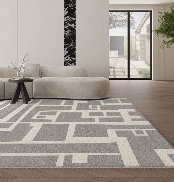 Geometric Modern Rugs for Living Room, Gray Modern Rugs for Bedroom, Contemporary Area Rugs for Dining Room-artworkcanvas