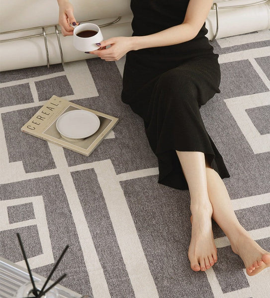 Geometric Modern Rugs for Living Room, Gray Modern Rugs for Bedroom, Contemporary Area Rugs for Dining Room-artworkcanvas