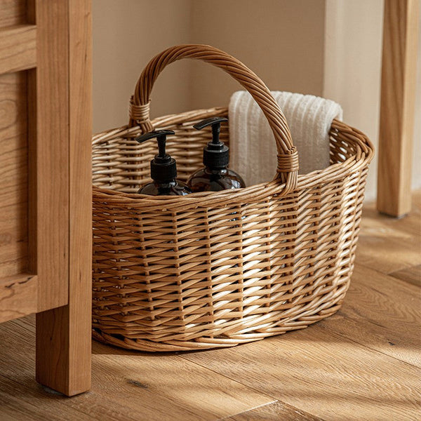 Small Picnic Storage Basket with Handle, Hand-woven Wicker Storage Basket, Willow Weaving Baskets for Vegetable, Natural Fruit Basket, Kitchen Storage Baskets-artworkcanvas