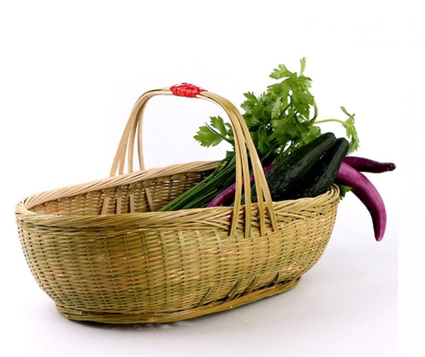 Natural Fruit Basket Lovely Bamboo Baskets for Vegetable, Kitchen Storage Baskets, Picnic Food Basket with Handle, Large Natural Hand-woven Bamboo Basket-artworkcanvas