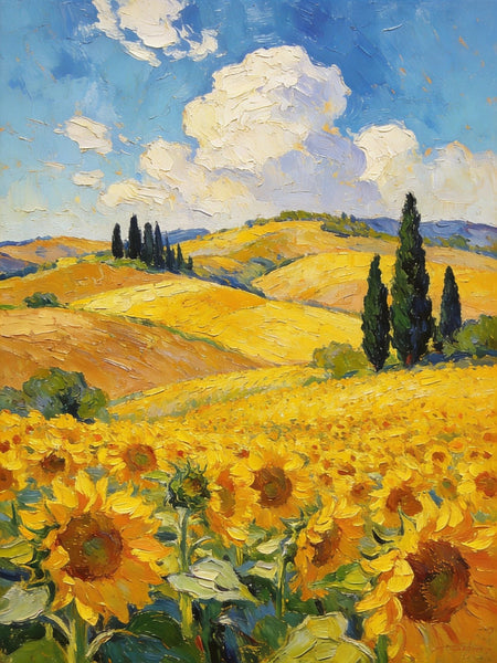 Original Landscape Artwork, Small Oil Paintings, Provence Sunflower Fields in Bloom, Small Paintings On Canvas, Hand Painted Canvas Art, Heavy Texture Wall Art Paintings-artworkcanvas