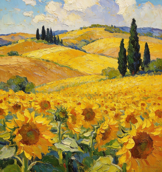 Original Landscape Artwork, Small Oil Paintings, Provence Sunflower Fields in Bloom, Small Paintings On Canvas, Hand Painted Canvas Art, Heavy Texture Wall Art Paintings-artworkcanvas