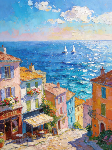 Canvas Paintings for Dining Room, Seaside Town Serene Moment, Seashore Paintings, Heavy Texture Artwork, Original Wall Art Paintings, Small Oil Paintings, Hand Painted Canvas Wall Art-artworkcanvas