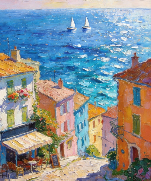 Canvas Paintings for Dining Room, Seaside Town Serene Moment, Seashore Paintings, Heavy Texture Artwork, Original Wall Art Paintings, Small Oil Paintings, Hand Painted Canvas Wall Art-artworkcanvas
