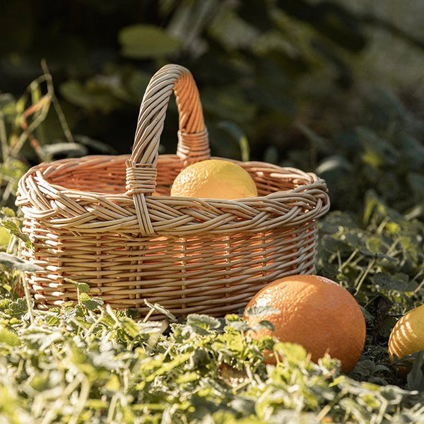 Small Kitchen Storage Baskets, Picnic Storage Basket with Handle, Hand-woven Wicker Storage Basket, Natural Fruit Basket, Willow Weaving Baskets for Vegetable-artworkcanvas