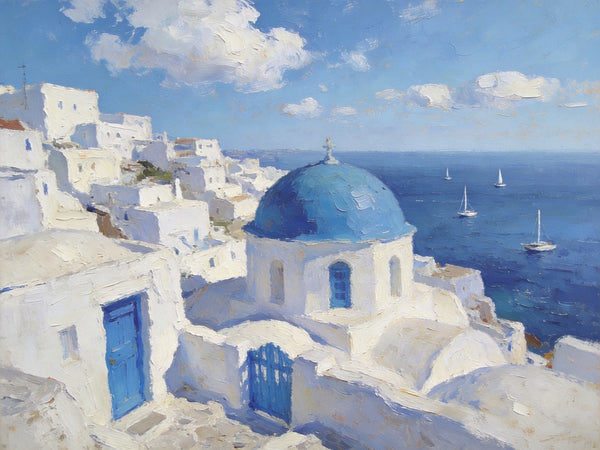 Heavy Texture Artwork, Aegean's Azure Allure, Seashore Beach Painting, Hand Painted Canvas Art, Small Oil Paintings, Original Landscape Paintings, Buy Painting Online-artworkcanvas