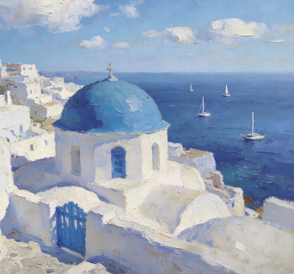 Heavy Texture Artwork, Aegean's Azure Allure, Seashore Beach Painting, Hand Painted Canvas Art, Small Oil Paintings, Original Landscape Paintings, Buy Painting Online-artworkcanvas