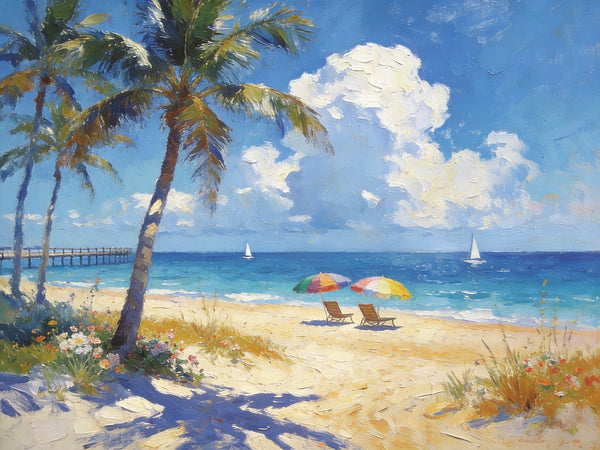 Beach Bliss by the Ocean, Seashore Paintings, Hand Painted Canvas Art, Small Oil Paintings, Landscape Canvas Paintings, Original Canvas Paintings, Small Wall Art Paintings-artworkcanvas