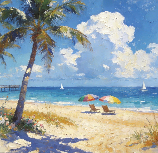 Beach Bliss by the Ocean, Seashore Paintings, Hand Painted Canvas Art, Small Oil Paintings, Landscape Canvas Paintings, Original Canvas Paintings, Small Wall Art Paintings-artworkcanvas