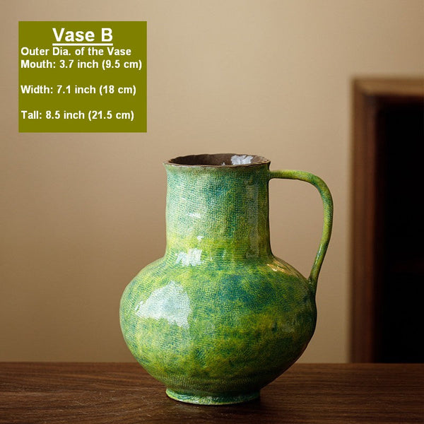 Centerpiece on Dining Table, Modern Pottery Flower Vases, Handmade Water Holding Flower Vases, Pottery Bud Vases, Large Green Flower Vases on Table-artworkcanvas