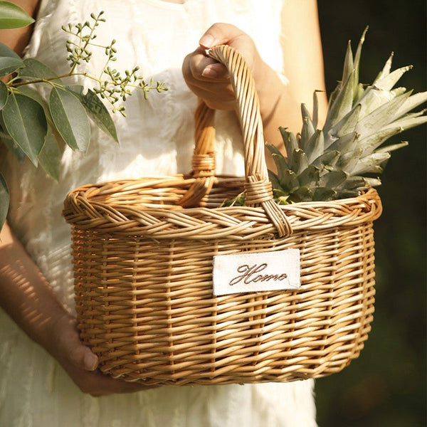 Hand-woven Wicker Storage Basket, Large Picnic Food Basket with Handle, Willow Weaving Baskets for Vegetable, Natural Fruit Basket, Kitchen Storage Baskets-artworkcanvas