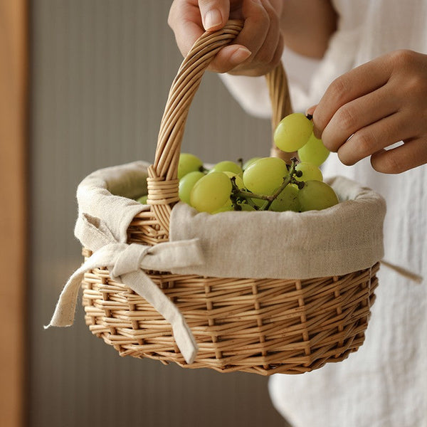 Small Picnic Storage Basket with Handle, Hand-woven Wicker Storage Basket, Willow Weaving Baskets for Vegetable, Natural Fruit Basket, Kitchen Storage Baskets-artworkcanvas