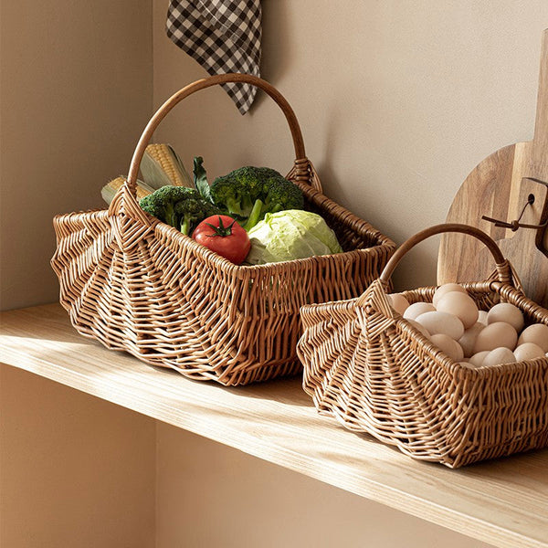 Large Picnic Food Basket with Handle, Natural Hand-woven Wicker Storage Basket, Lovely Willow Weaving Baskets for Vegetable, Natural Fruit Basket, Kitchen Storage Baskets-artworkcanvas