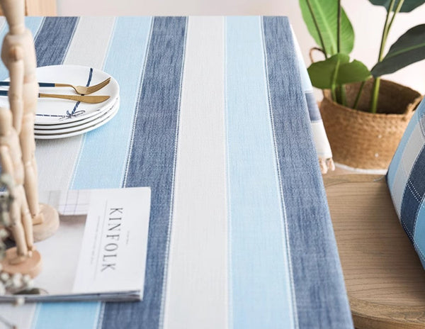 Rectangular Table Covers for Coffee Table, Blue Stripe Rectangular Tablecloth for Oval Table, Cotton and Linen Tablecloths, Modern Table Cloths for Dining Room-artworkcanvas