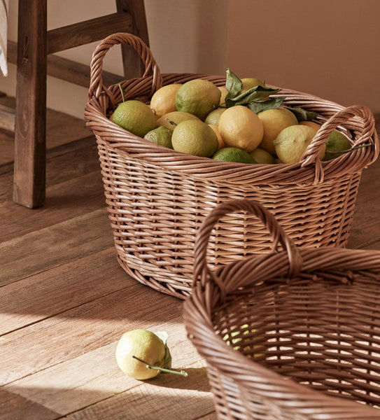 Willow Weaving Baskets for Vegetable, Natural Fruit Basket, Kitchen Storage Baskets, Large Picnic Food Basket with Handle, Natural Hand-woven Wicker Storage Basket-artworkcanvas