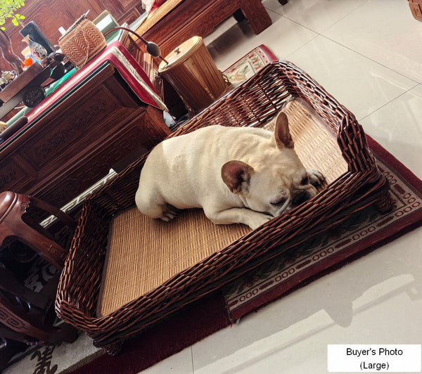 Hand Woven Rattan Cat Beds, Extra Large Natural Wicker Dog Bed with Washable Cushion for Indoor Cats and Dogs