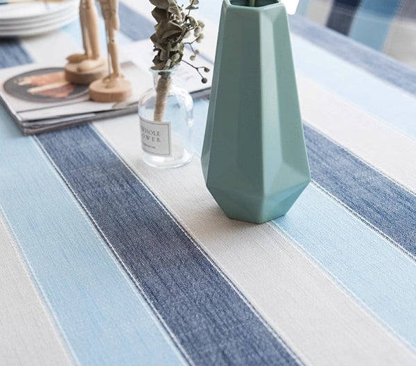 Rectangular Table Covers for Coffee Table, Blue Stripe Rectangular Tablecloth for Oval Table, Cotton and Linen Tablecloths, Modern Table Cloths for Dining Room-artworkcanvas