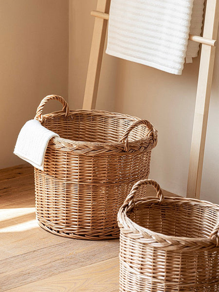 Round Storage Basket for Clothes, Natural Hand-woven Wicker Storage Basket for Clothes, Extra Large Kitchen Storage Baskets, Willow Weaving Baskets for Clothes-artworkcanvas